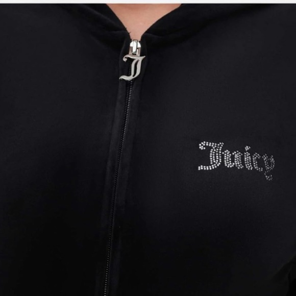 Juicy Couture Black Bling Velour Hoodie & Matching Flare Velour Pants Large EUC! - Picture 4 of 13